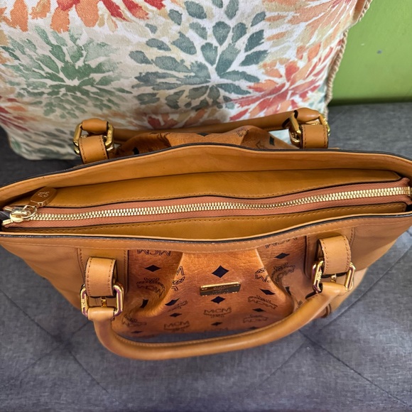 MCM Cognac Visetos Logo Satchel Bag - Picture 8 of 11